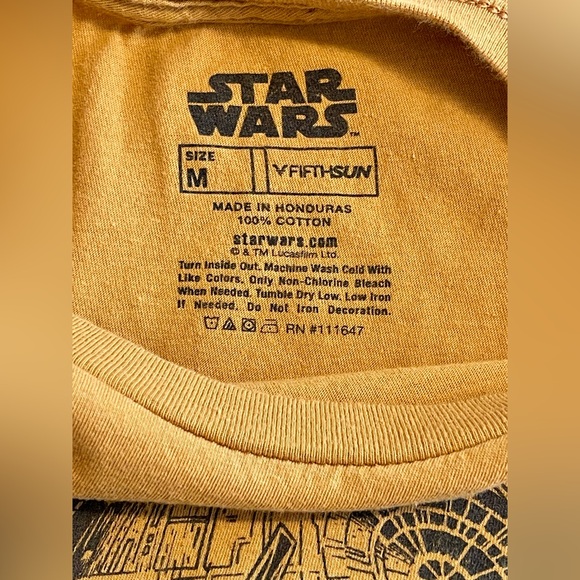 Fifth Sun Men’s Yellow Star Wars Graphic Tee — Galactic Ship Sketch Med - Picture 3 of 4